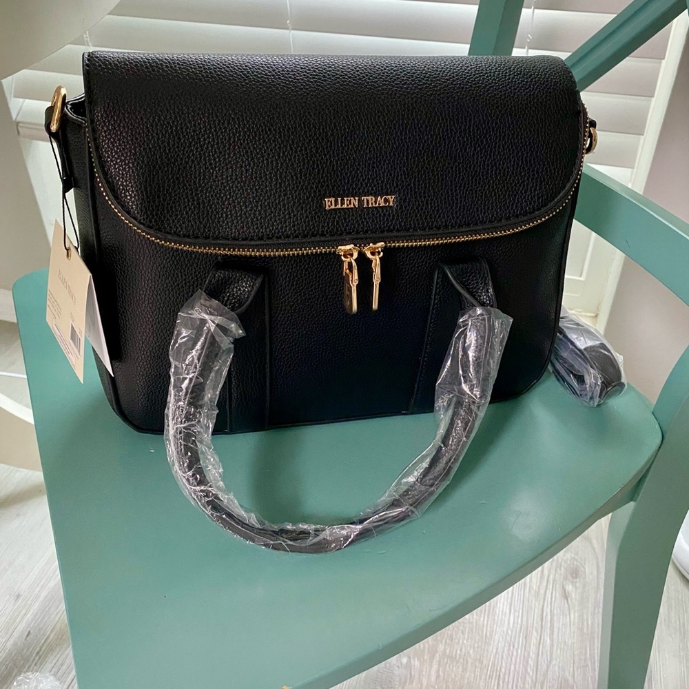 Ellen Tracy Black Satchel with detachable crossbody strap